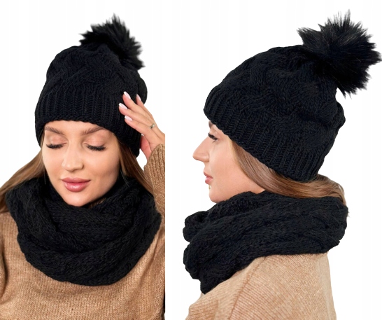 Zimowy komplet damski czapka z pomponem i komin K5