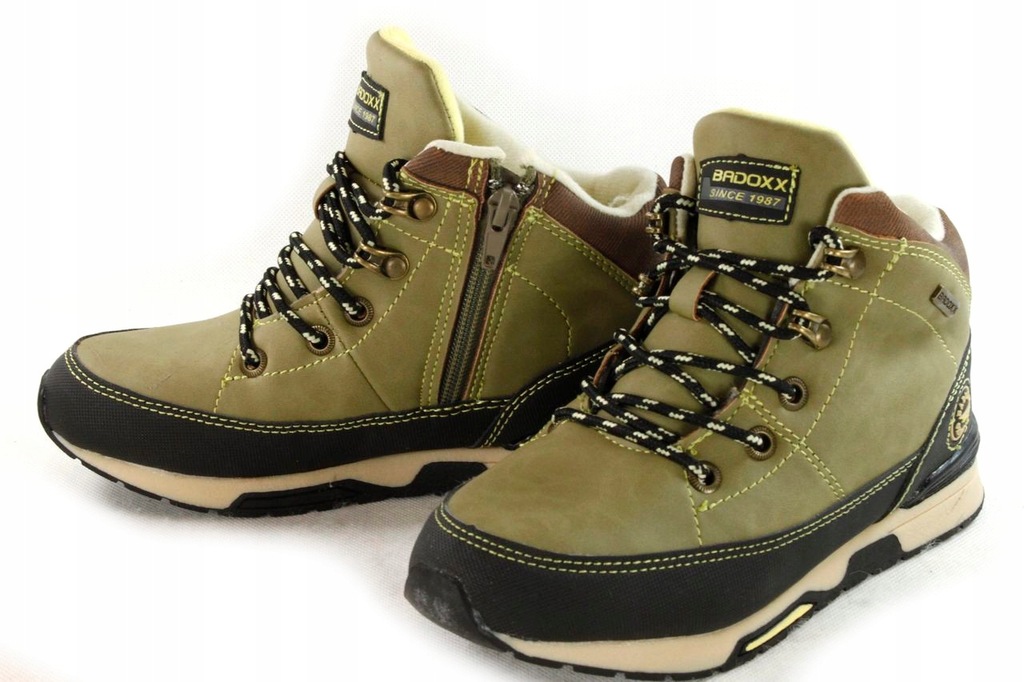 BADOXX 7604 ZIMOWE BUTY ZAMEK WIĄZANE KHAKI r37