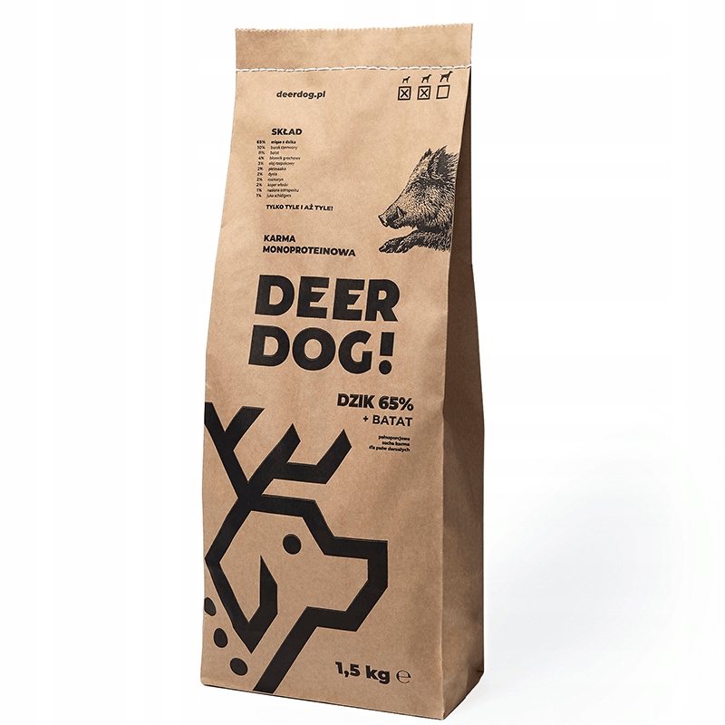 Sucha karma Deer Dog dzik dla psów z alergią 12 kg S/M + GRATISY
