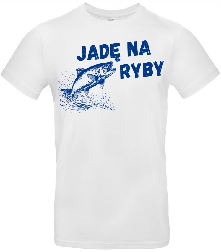 T-Shirt koszulka z nadrukiem JADĘ NA RYBY DLA WĘDKARZA na prezent Biała M