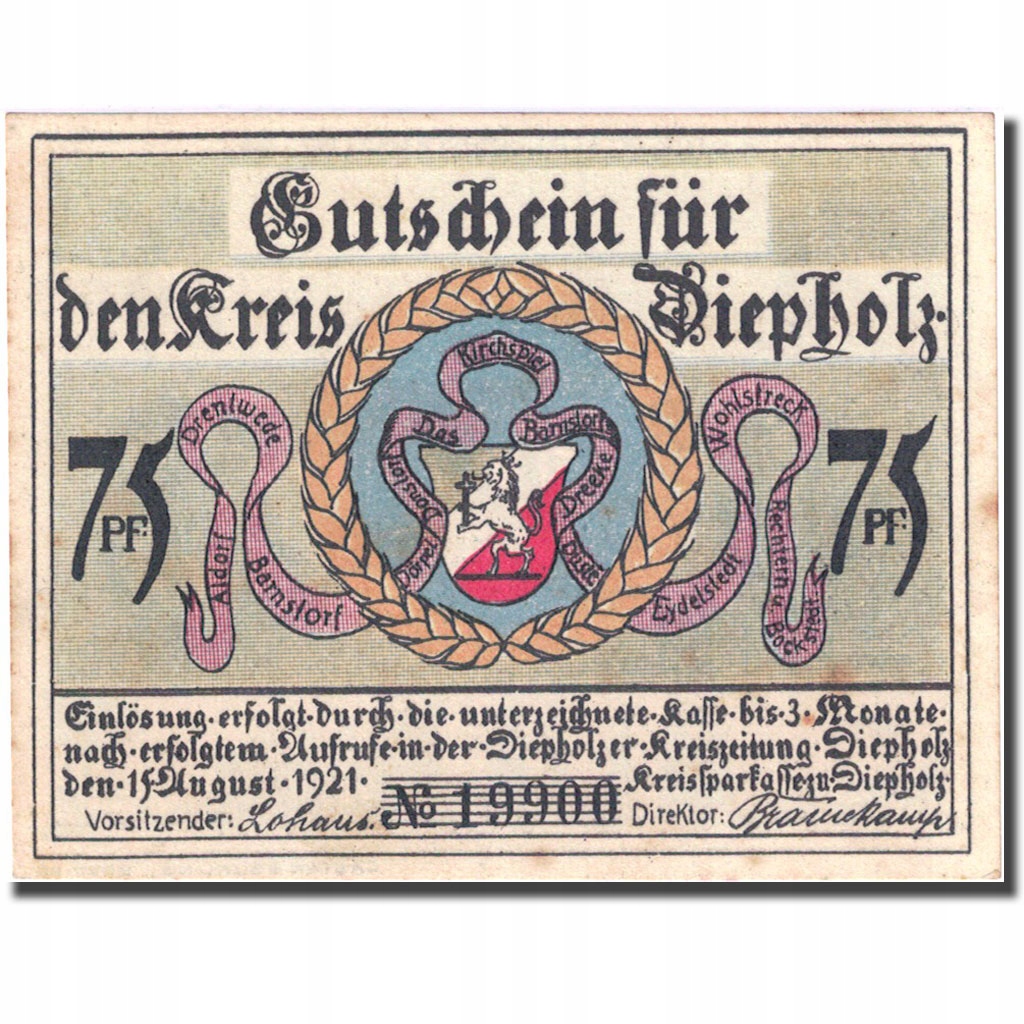 Banknot, Niemcy, Diepholz, 75 Pfennig, Eglise, 192