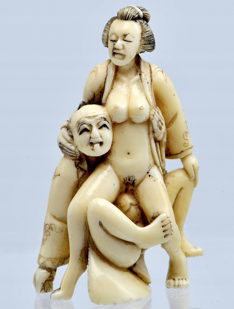 Oryginalne shunga NETSUKE figurka erotyczna, Japonia XIX wiek, sygnowana