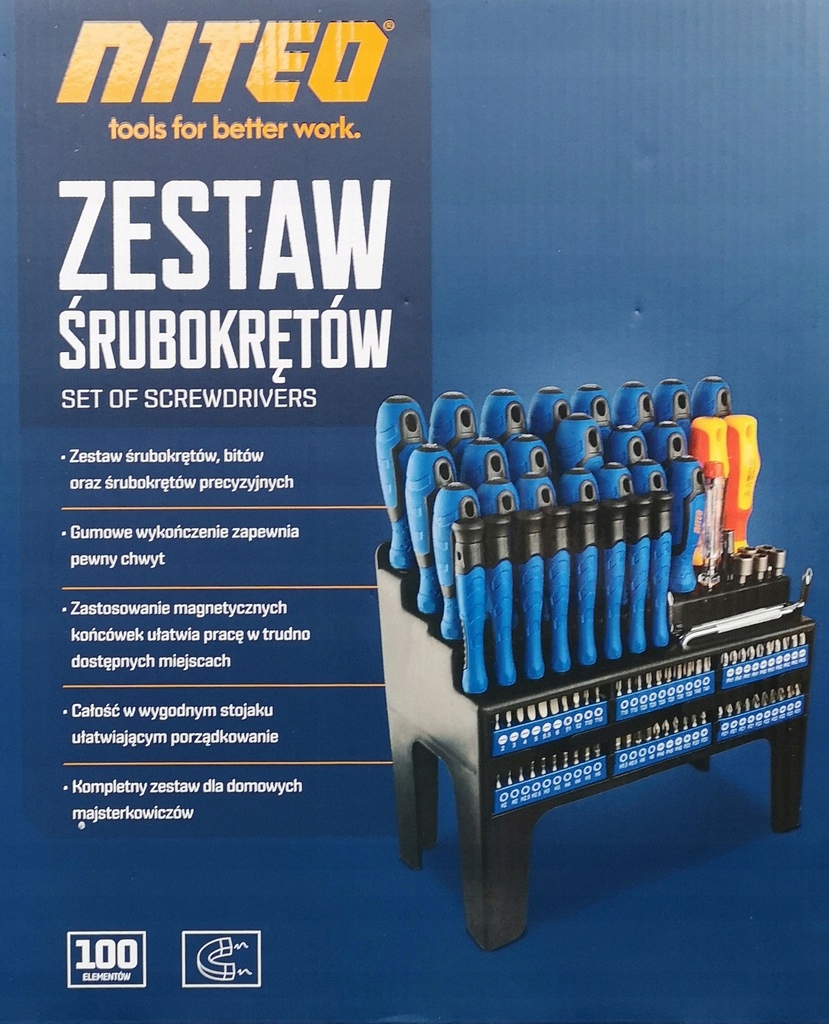 Zestaw śrubokrętów z akcesoriami Niteo Tools 100 el.