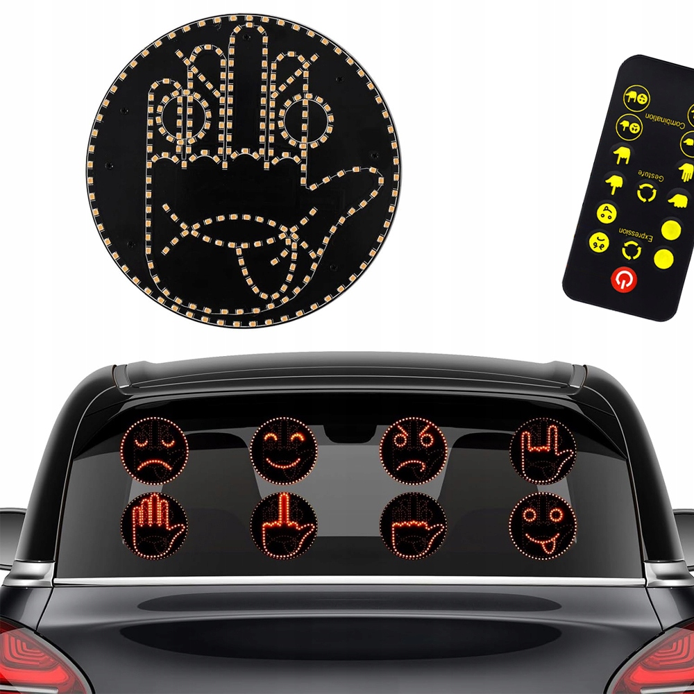 Sygalizator gestów LED 8 animacji Pilot Środkowy palec Auto szyba
