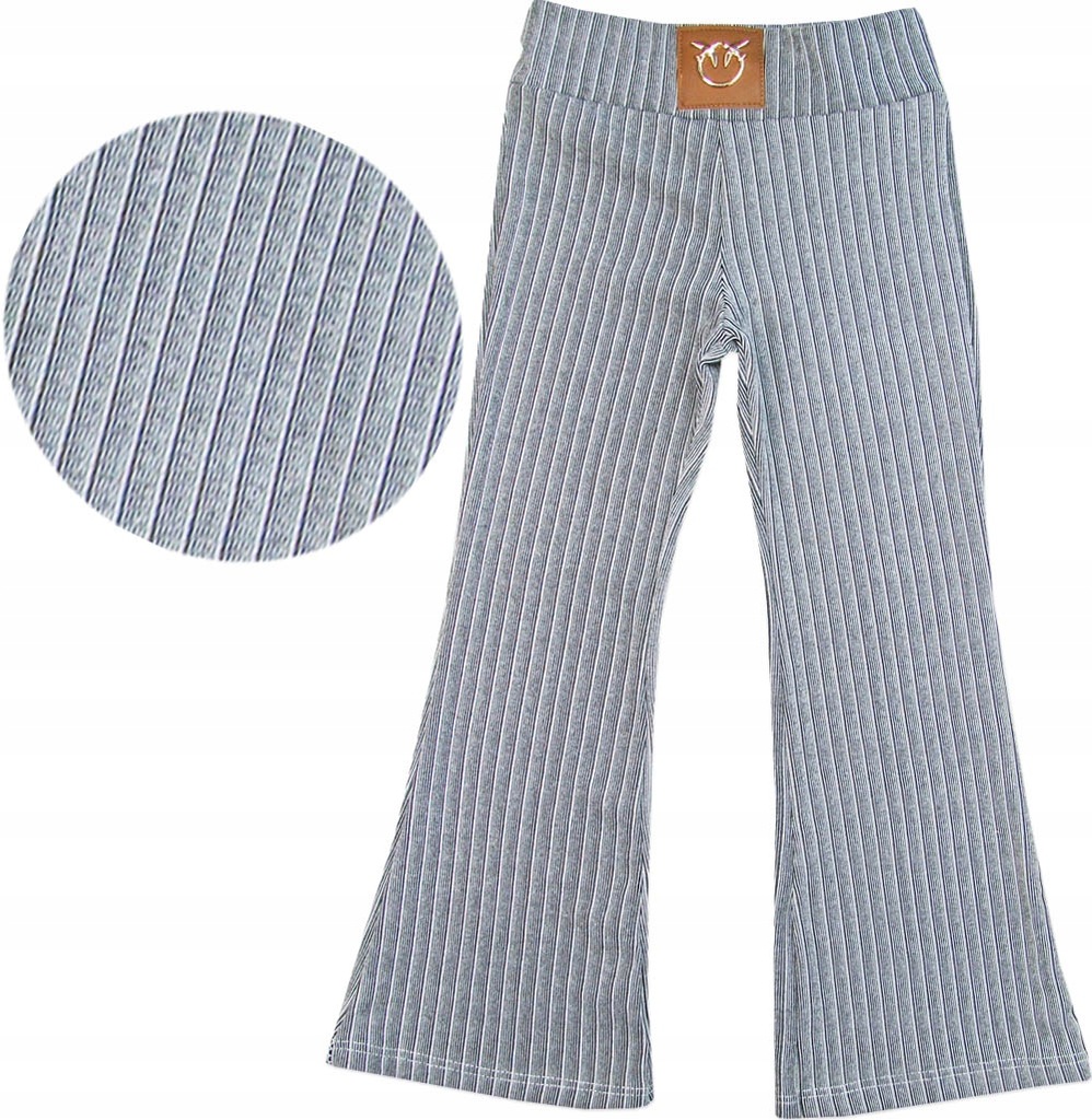 134-140 (12) Spodnie gruby prążek dziewczęce włoskie DZWONY K389 szare