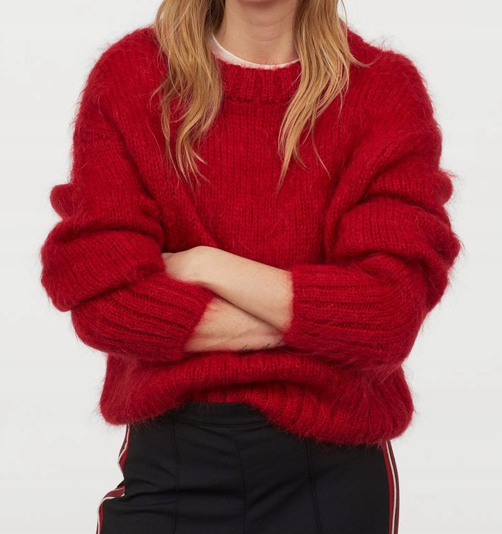 H&M ciepły czerwony sweter moher M