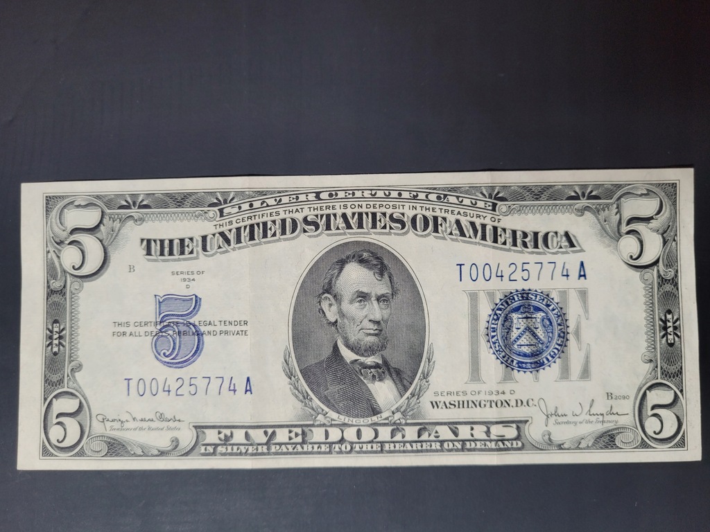 5 dolarów USA 1934 D Silver Certificate POLECAM