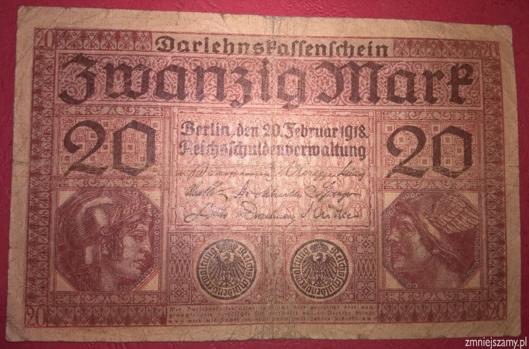 WOŚP Niemcy - Oryginalne 20 marek z 1918r. seria L