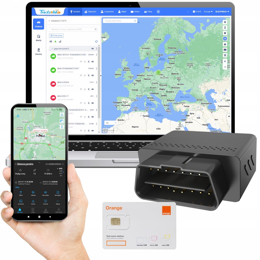 Lokalizator GPS 4G OBD2 Samochodowy Auta Podsłuch Serwis WWW Aplikacja SMS