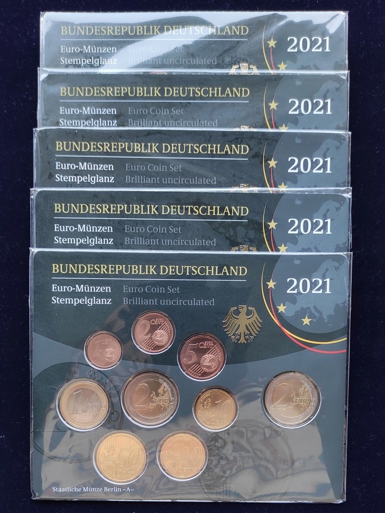 Kolekcjonerski zestaw monet - KMS Niemcy 2021 - 1 cent do 2 € +2 € - ADFGJ