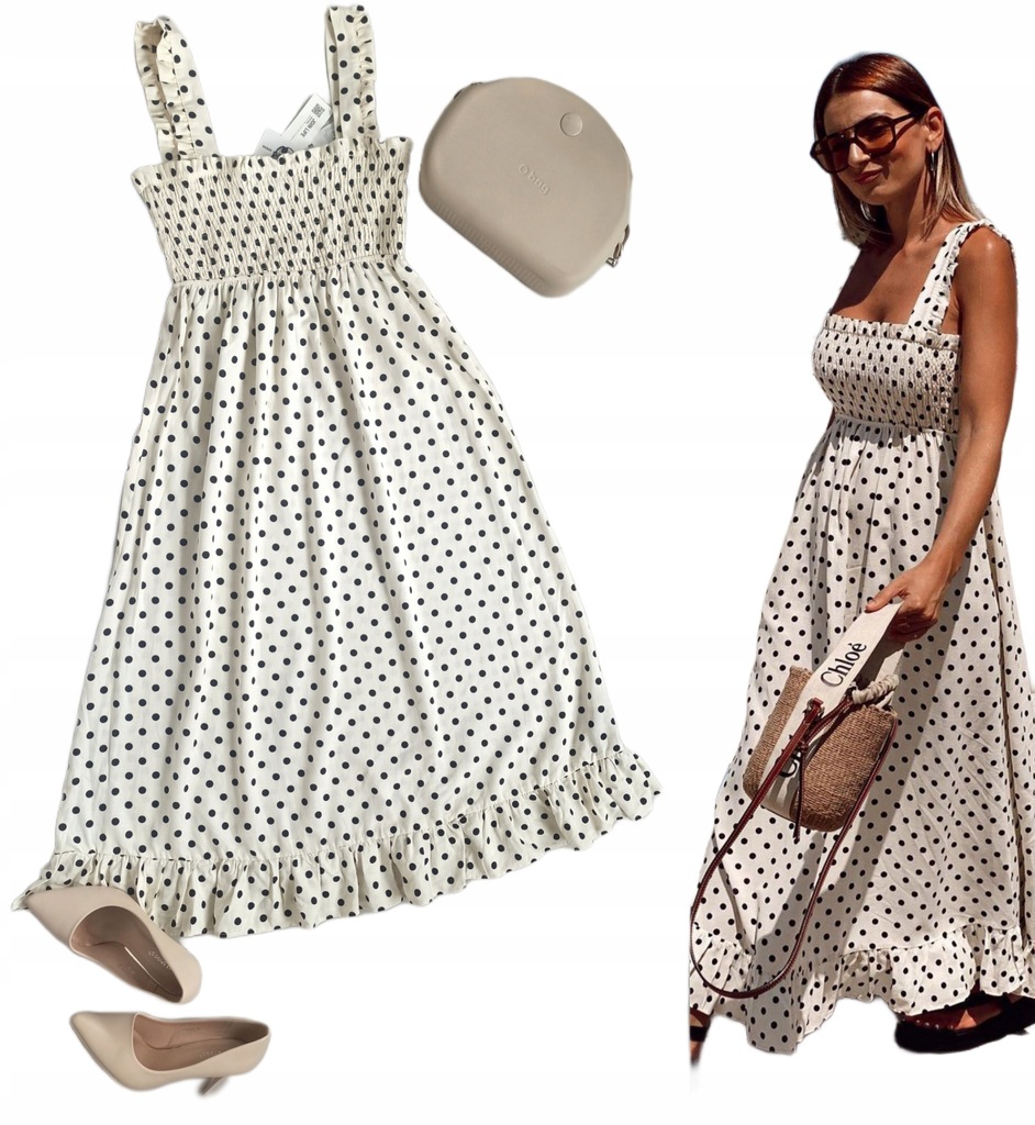 Zara sukienka s 36 groszki len wiskoza długa boho