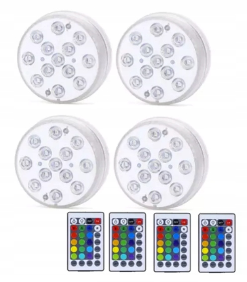 LAMPKI DO BASENU RGB LED NA BATERIE 4 SZTUKI Z PILOTEM