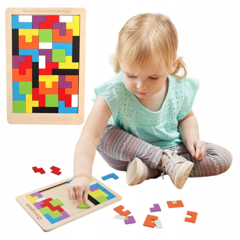 Puzzle Drewniane Tetris Układanka Klocki 40 szt TANGRAM Gra Logiczna