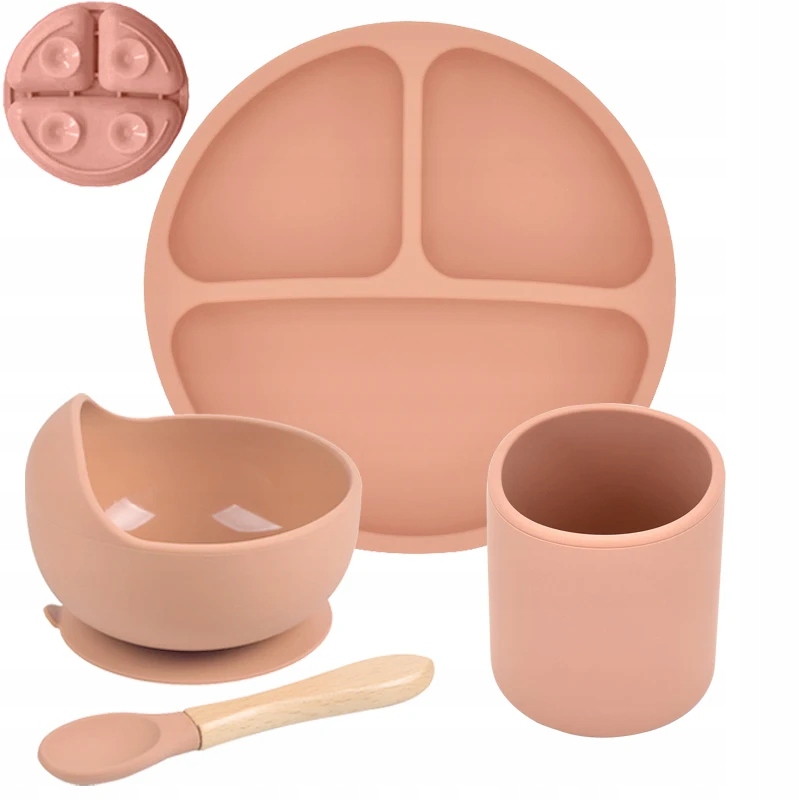 4Pcs Baby Silicone Divided Plate Bowl Cup Spoon Set Baby Folding Non-slip