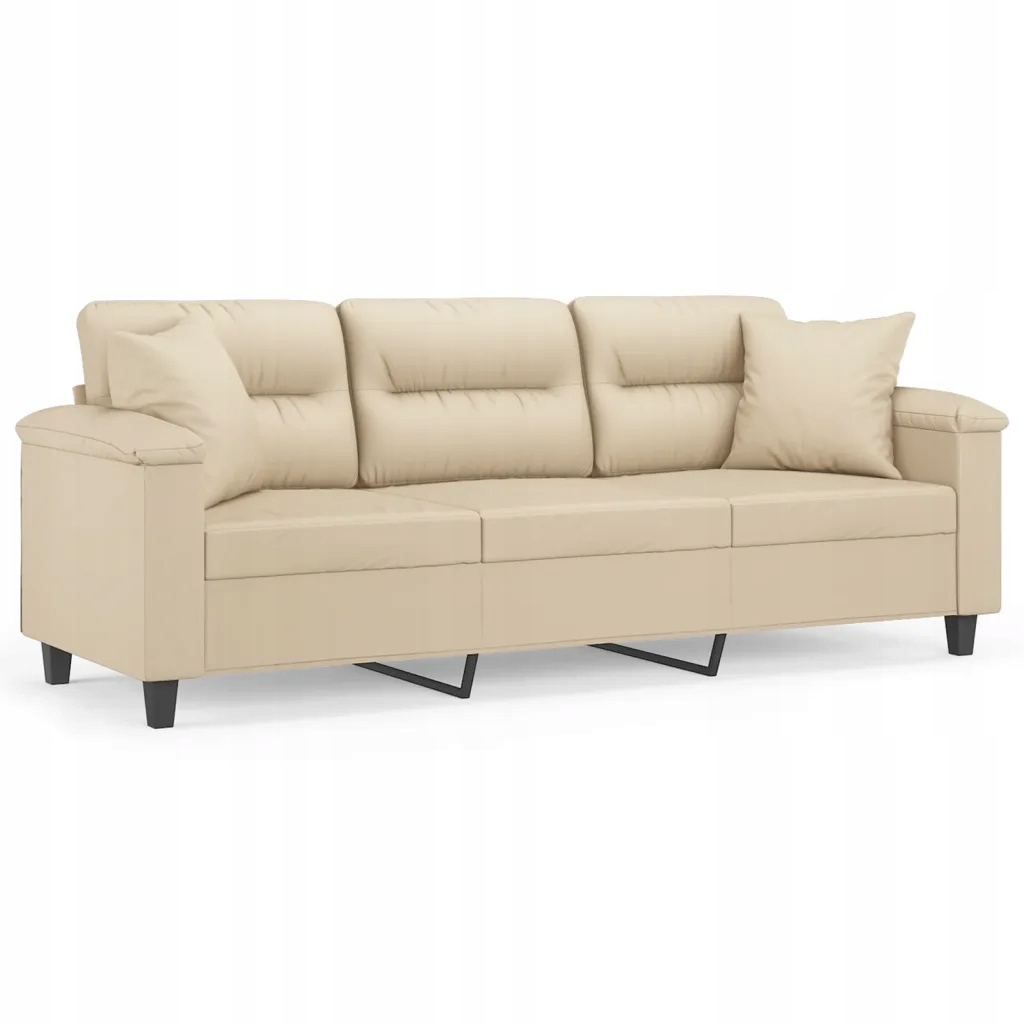 Sofa 3-osobowa z ozdobnymi poduszkami, kremowa, 210x77x80 cm