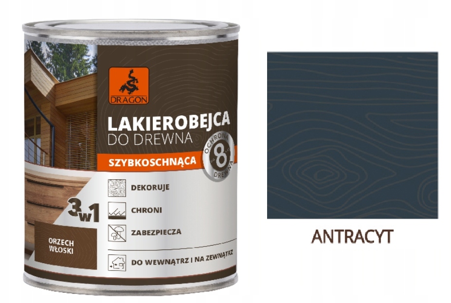 Lakierobejca 3w1 szybkoschnąca do drewna Dragon 2,5 l ANTRACYTOWA
