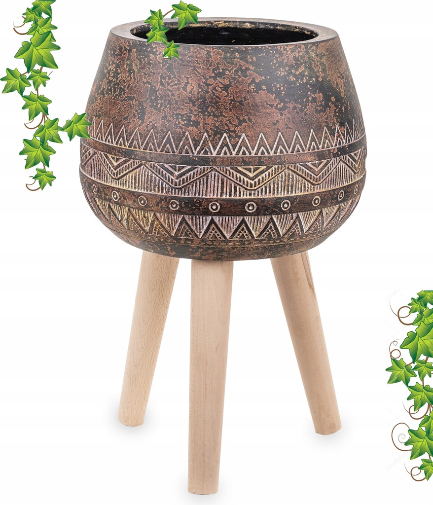 Osłonka ceramiczna na nóżkach boho doniczka duża