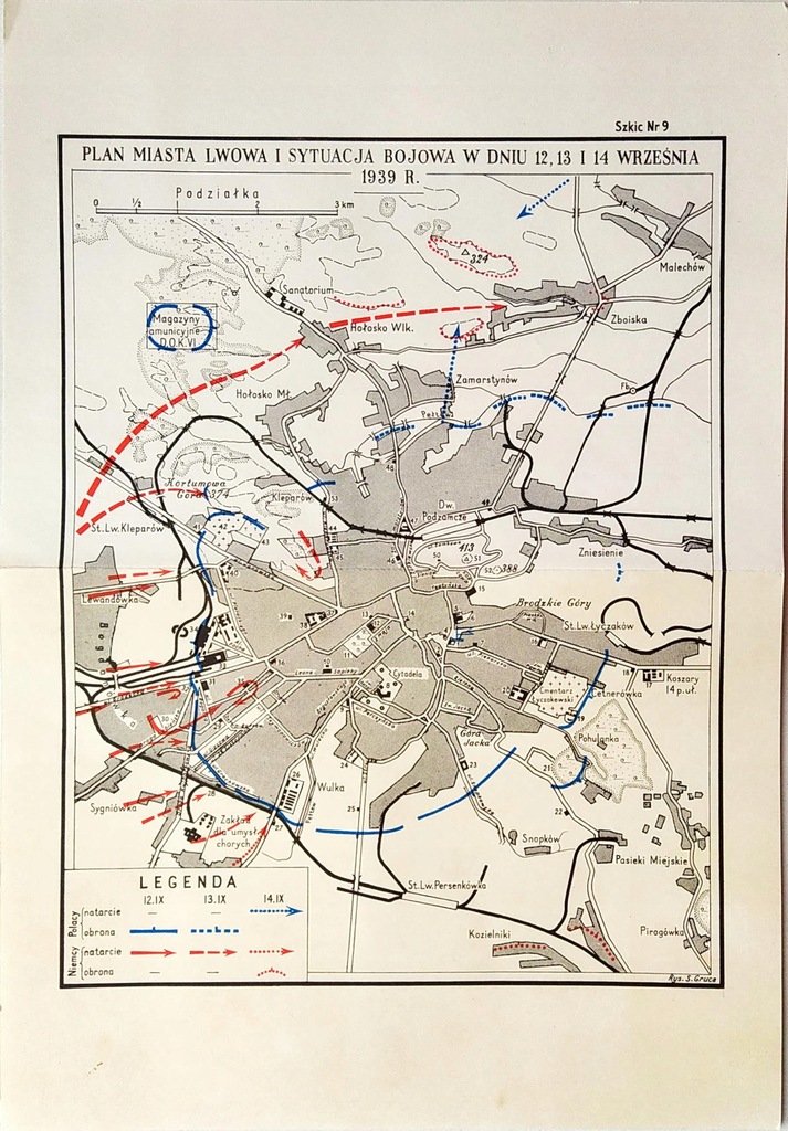 PLAN LWOWA SYTUACJA BOJOWA 12,13,14 WRZEŚNIA 1939