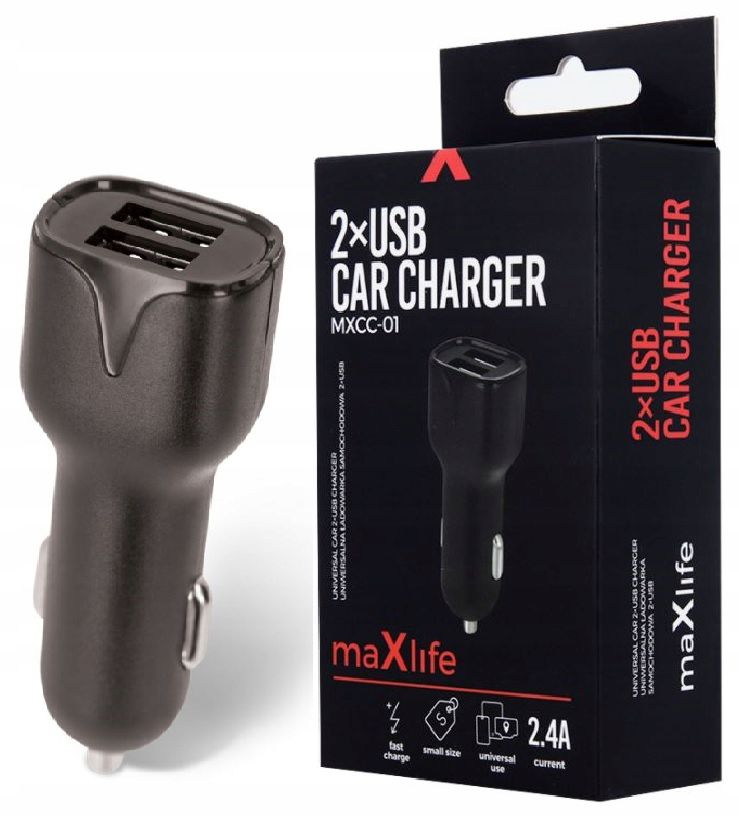 ŁADOWARKA SAMOCHODOWA MAXLIFE MXCC-01 2XUSB FAST CHARGE 2.4A