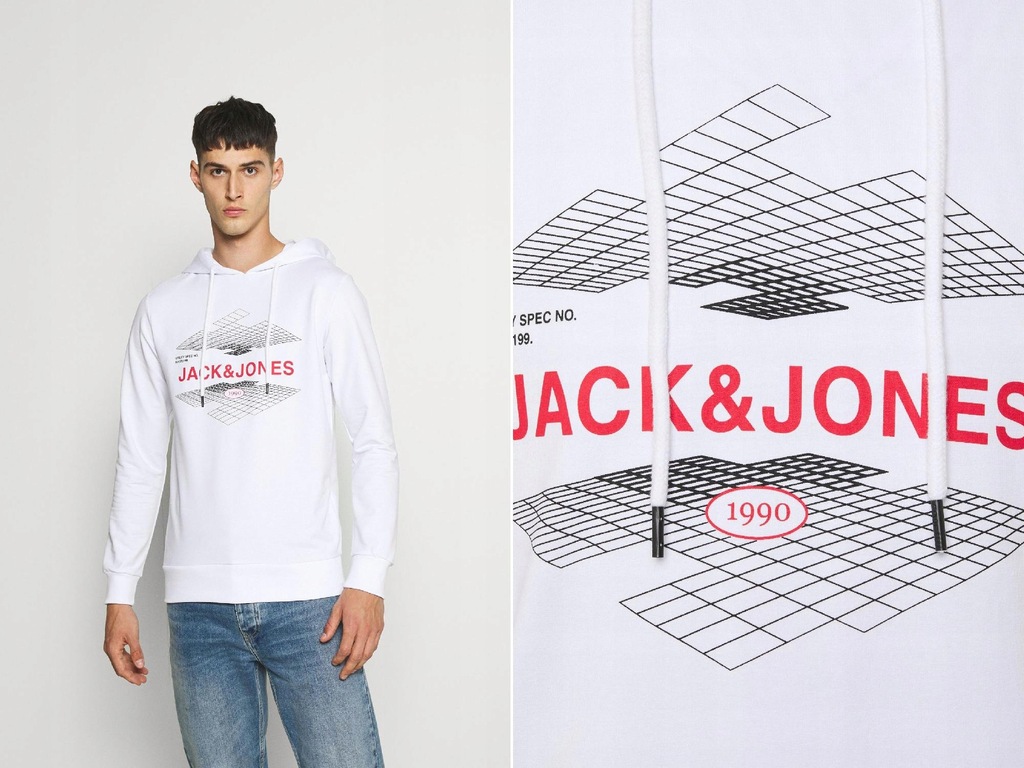 K005E09 Jack & Jones BLUZA BIAŁA Z KAPTUREM M