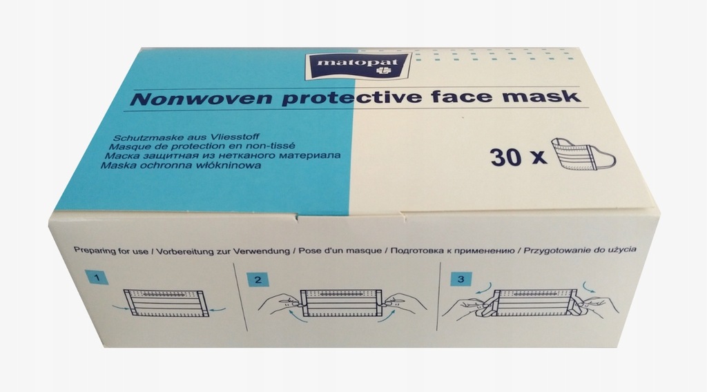 Maseczki 3-warstwowe polskie TZMO 30 SZT po 99 gr.
