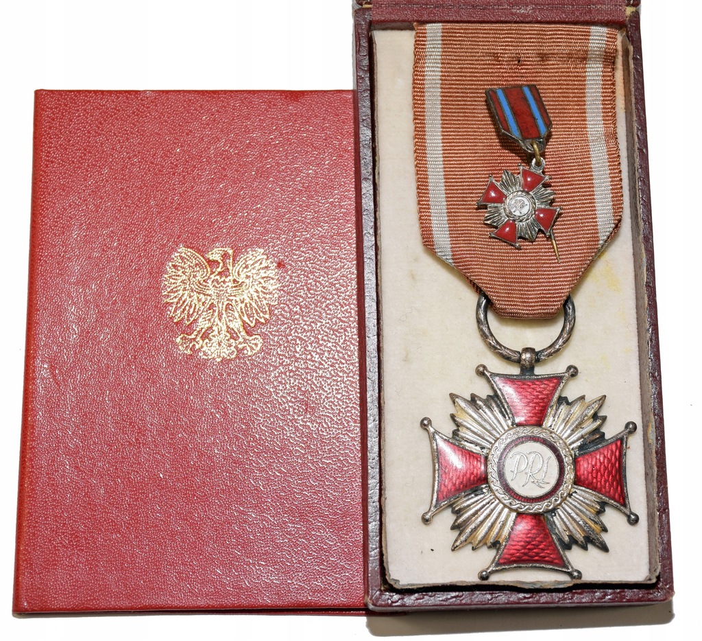 Srebrny Krzyż Zasługi PRL z miniaturką 1983 zestaw za 10 lat pracy górnika