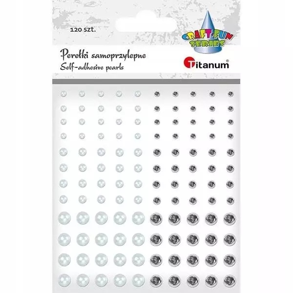 Perełki samoprzylepne okrągłe 120szt białe srebrne. Titanum