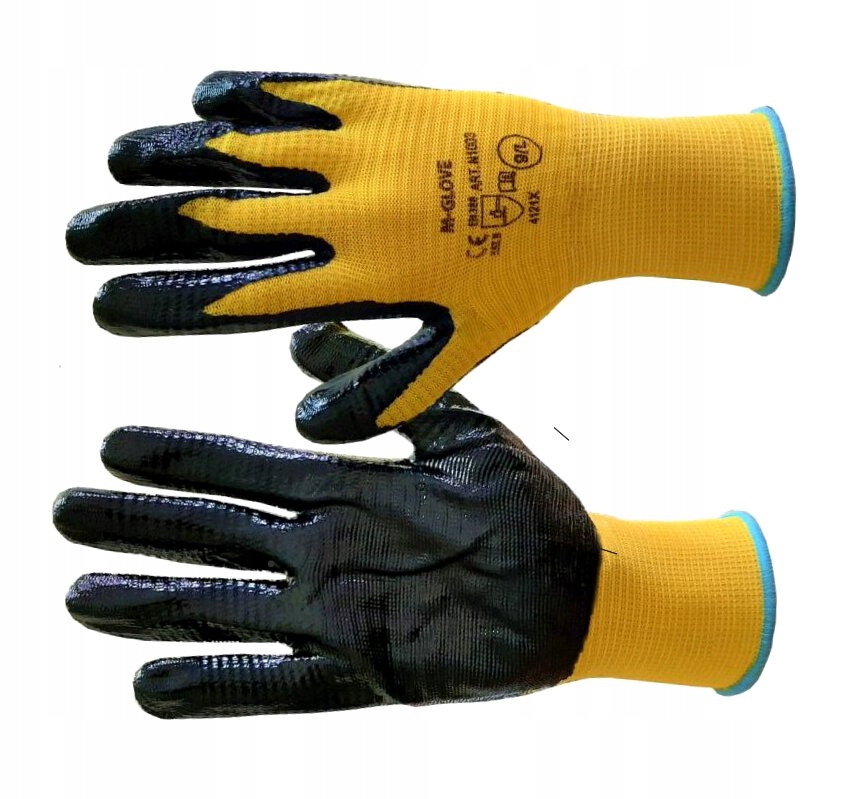 Rękawice żółto-czarne nitryl powlekane lateksem 8