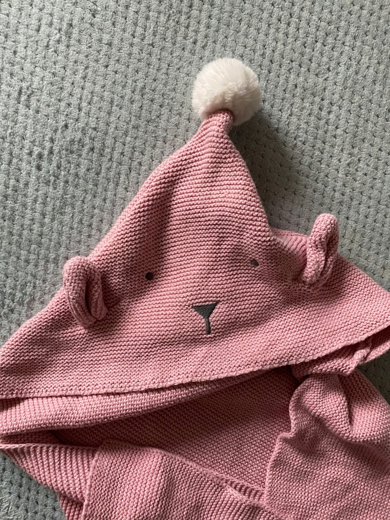 Mothercare koc z kapturem baby blanket pink rożek
