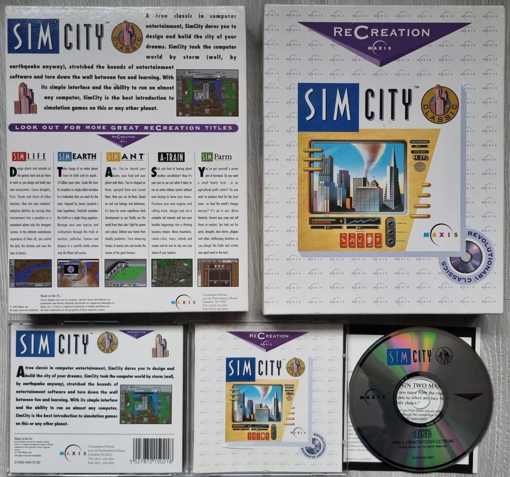 SIM CITY PC KULTOWA GRA BIG BOX CLAASIC WYDANIE ENG MAXIS 1995