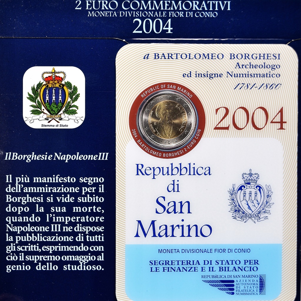 San Marino, 2 Euro, Bartolomeo Borghesi, 2004, MS(