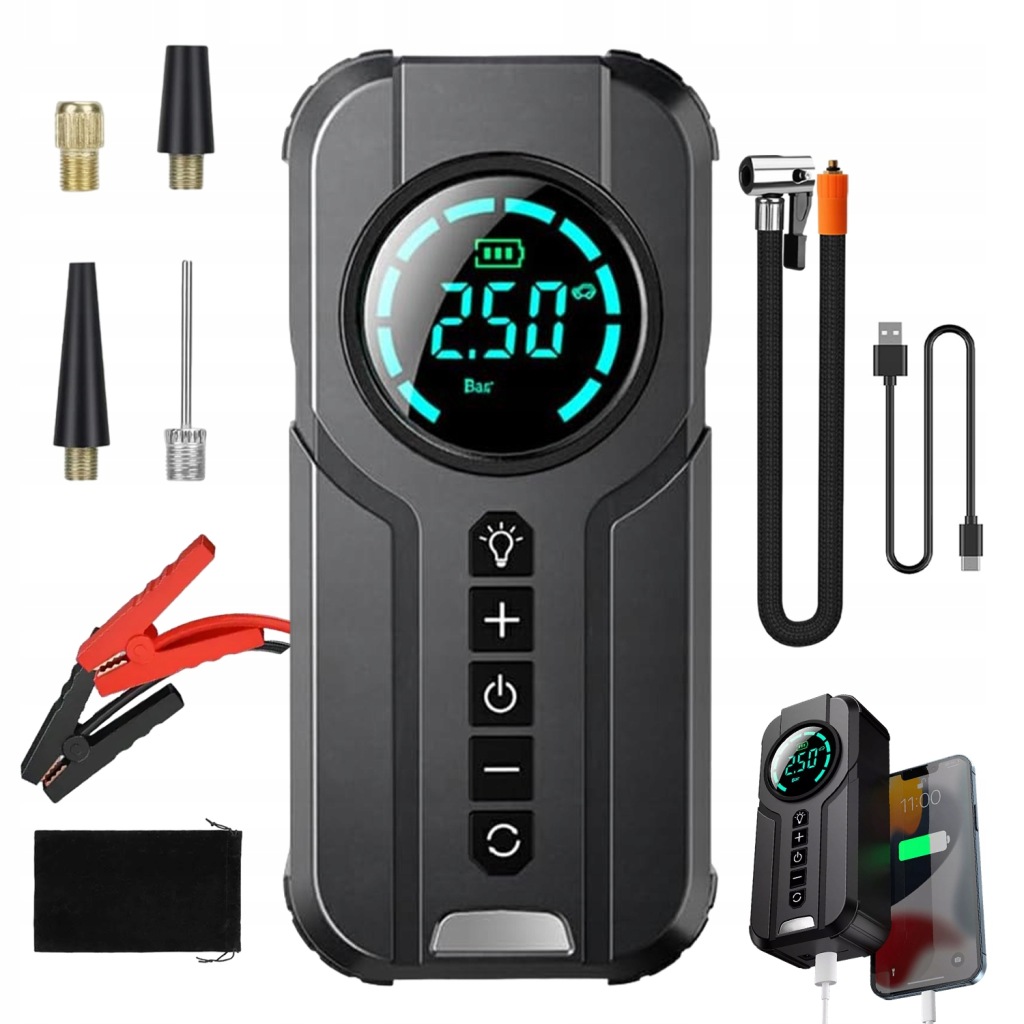 PowerBank Jump Starter Booster Rozruchowy Latarka 8400mAh AIR PUMP 2IN1