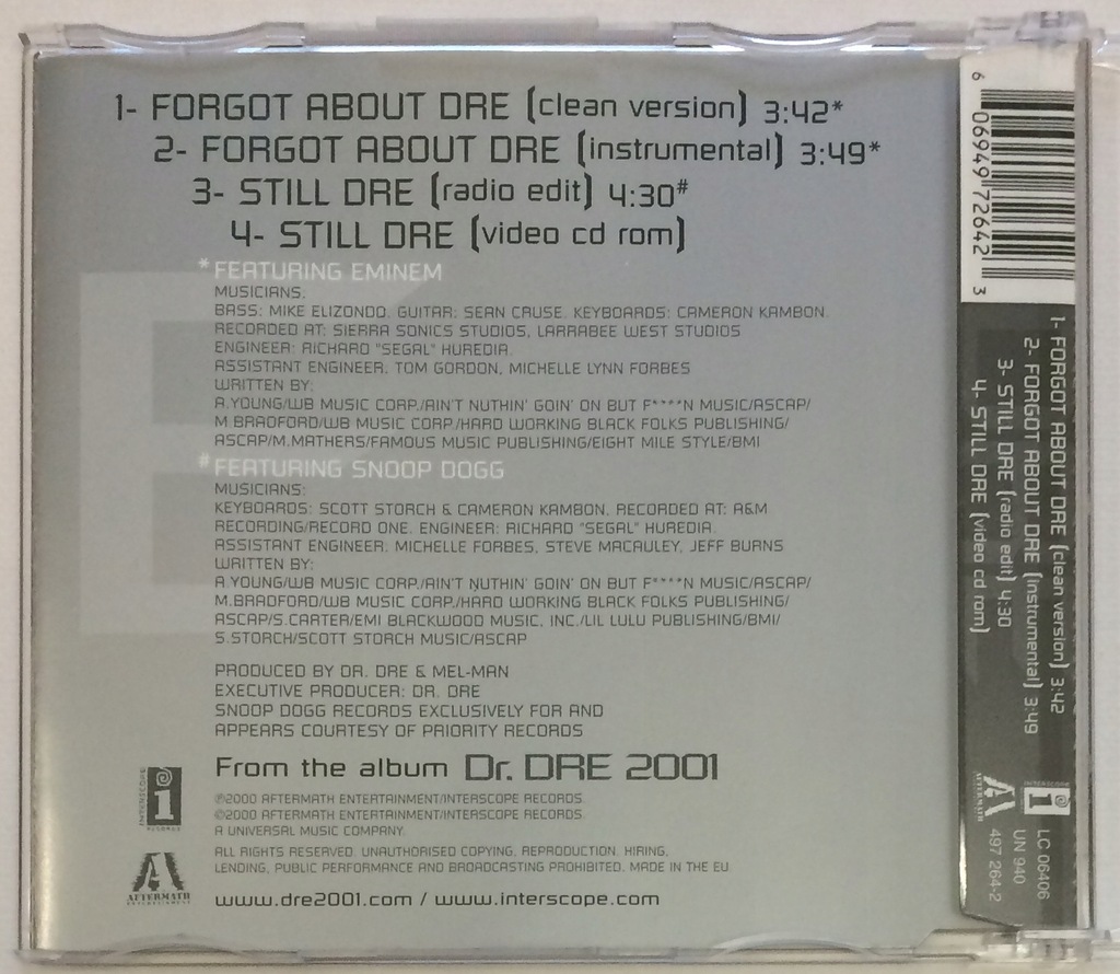 Купить Доктор Dre с участием Эминема - Forgot About Dre [CD]: отзывы, фото, характеристики в интерне-магазине Aredi.ru