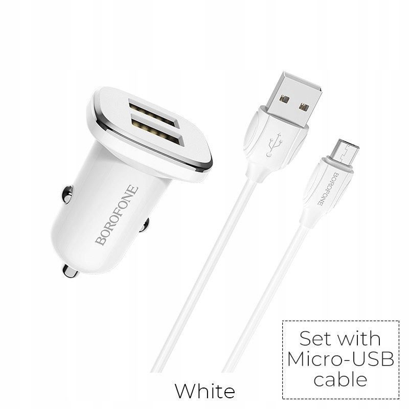 Borofone - ładowarka samochodowa 2x USB kabel micr