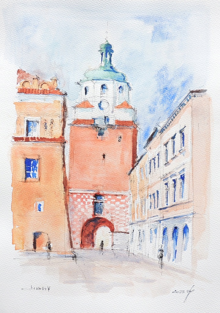 Brama krakowska-Lublin kolor akwarela A4