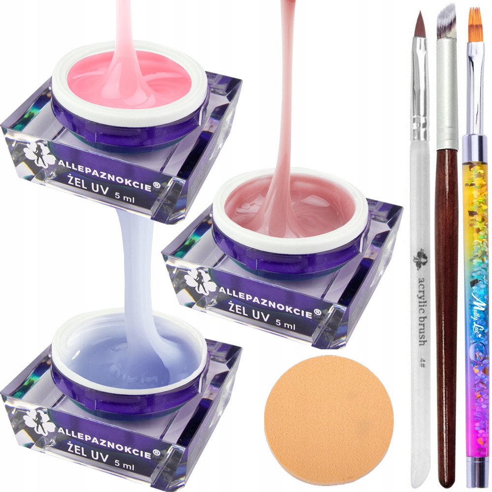 Zestaw Do Stylizacji Żelowy French Ombre 3x Żel 5g + 3x Pędzelek + Gąbeczka