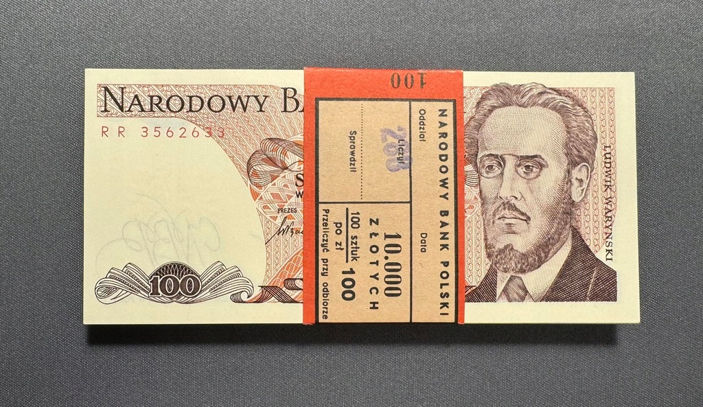 100 Złotych Polska 1986 UNC paczka bankowa 100 sztuk