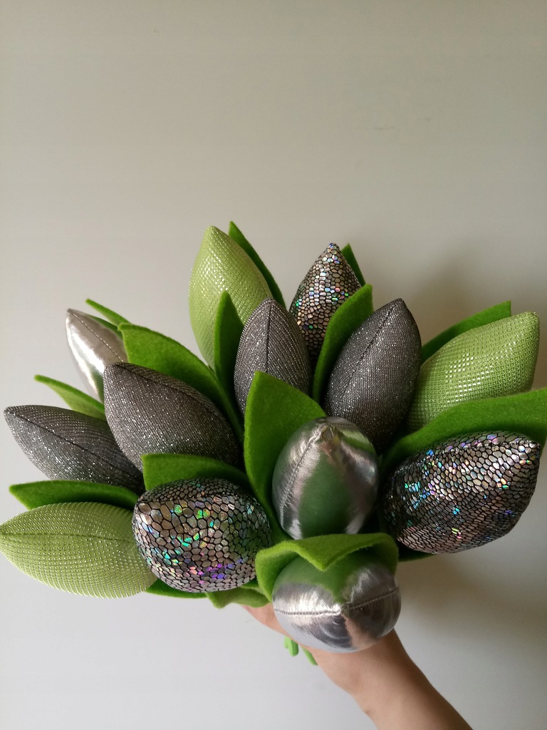 Tulipany glamour BUKIET 13szt srebro zieleń