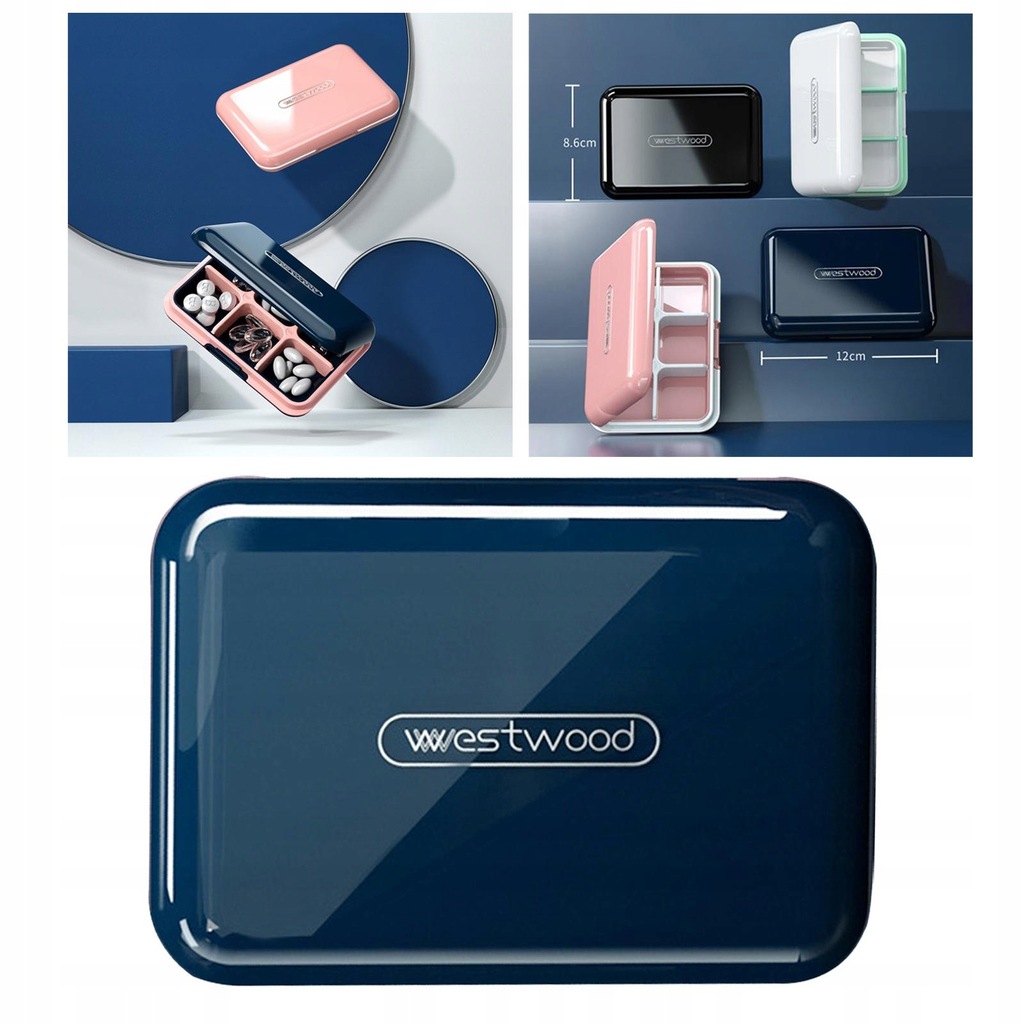 Portable Medicine Pill Box, Container Waterproof Small Box, 6 Grids blue