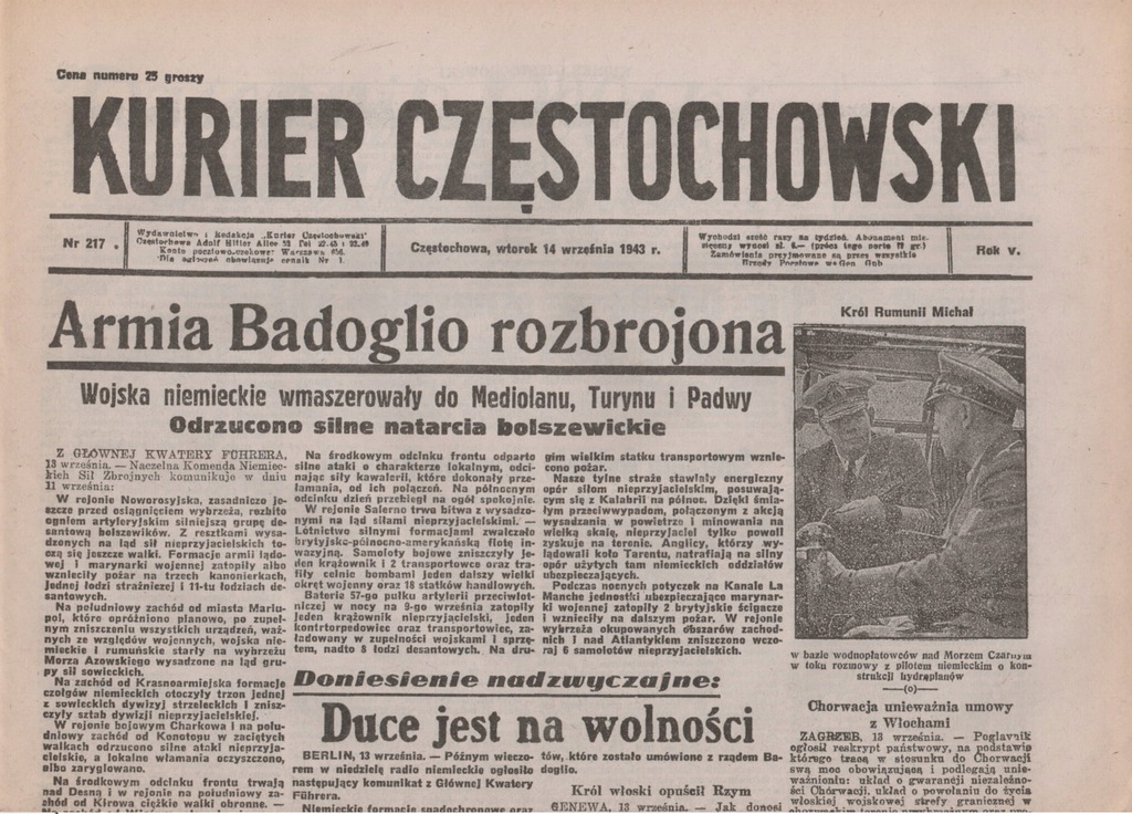 Kurier Częstochowski 14 Września 1943 roku