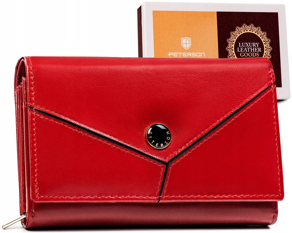 Peterson elegancki portfel damski skórzany pojemny na karty dokumenty RFID