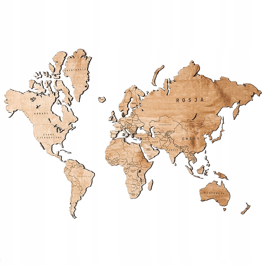 Drewniana Mapa Świata 120x80 cm BEZ NAZW PAŃSTW