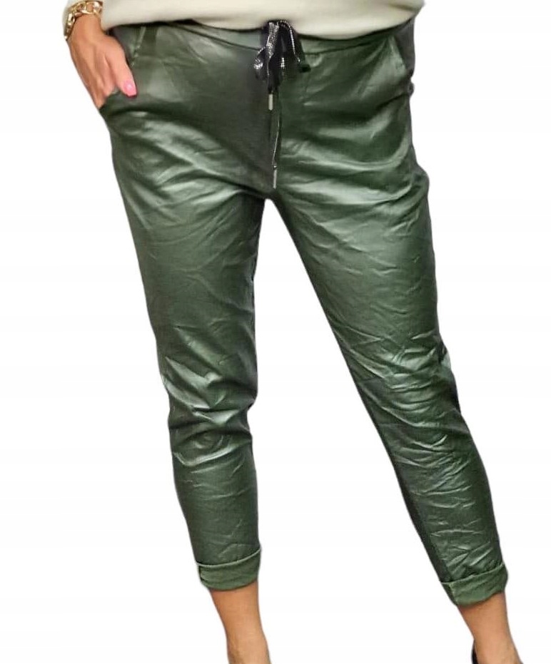 S351 SPODNIE MARSZCZONE EKO SKÓRA KHAKI r. 48