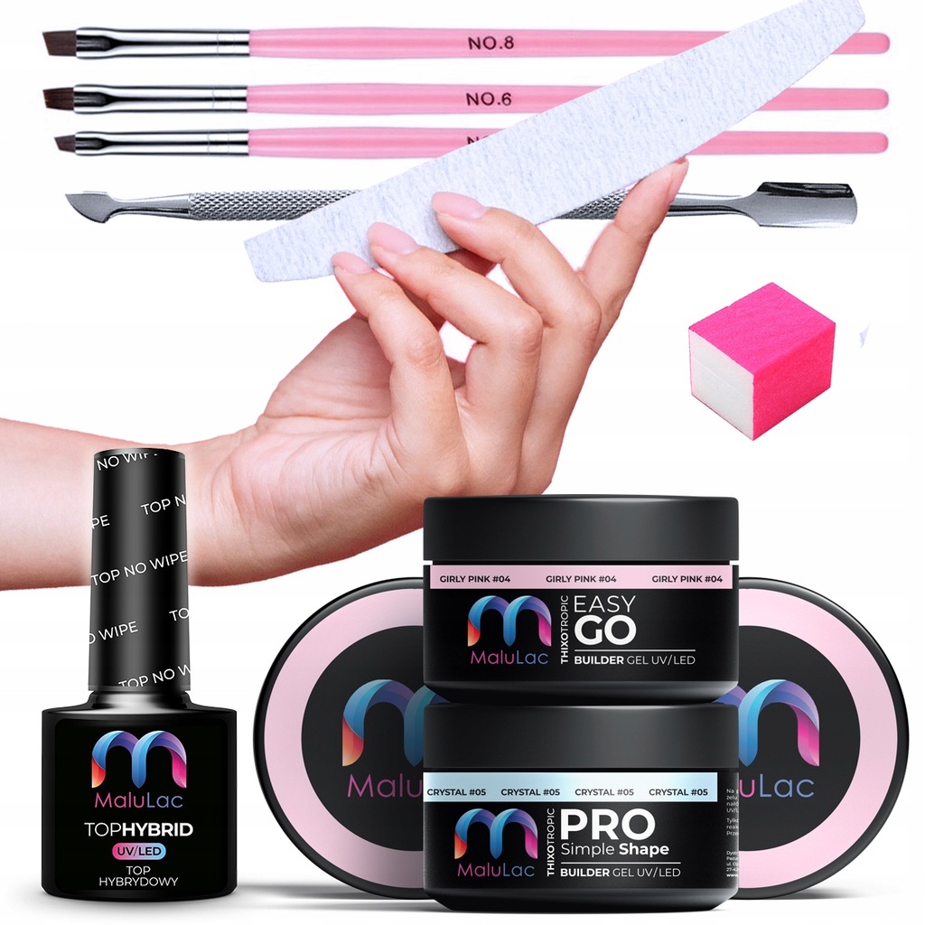 Zestaw żelowy Malulac żel budujący TOP PĘDZELKI