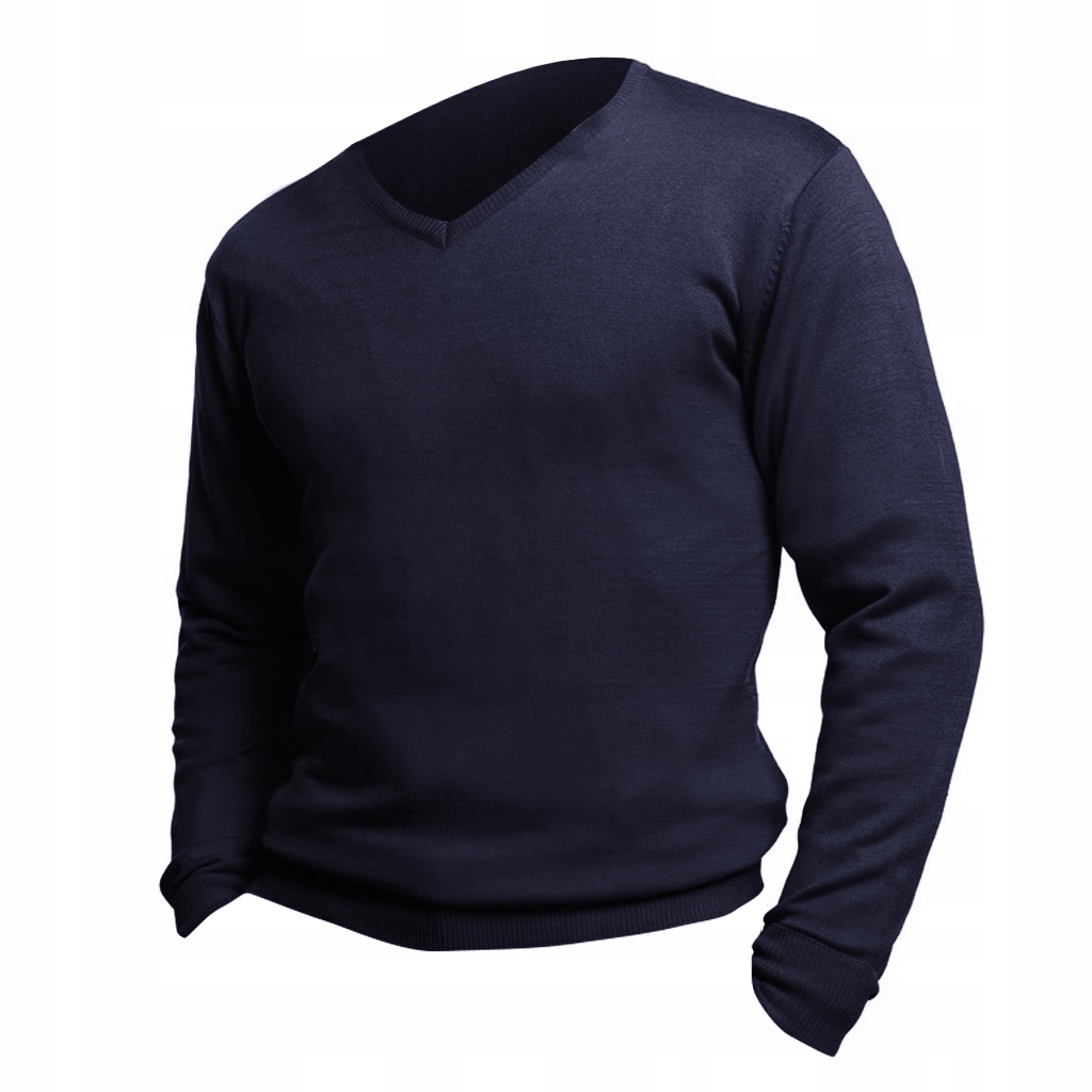 SOLS - męski gładki sweter w serek L Granatowy