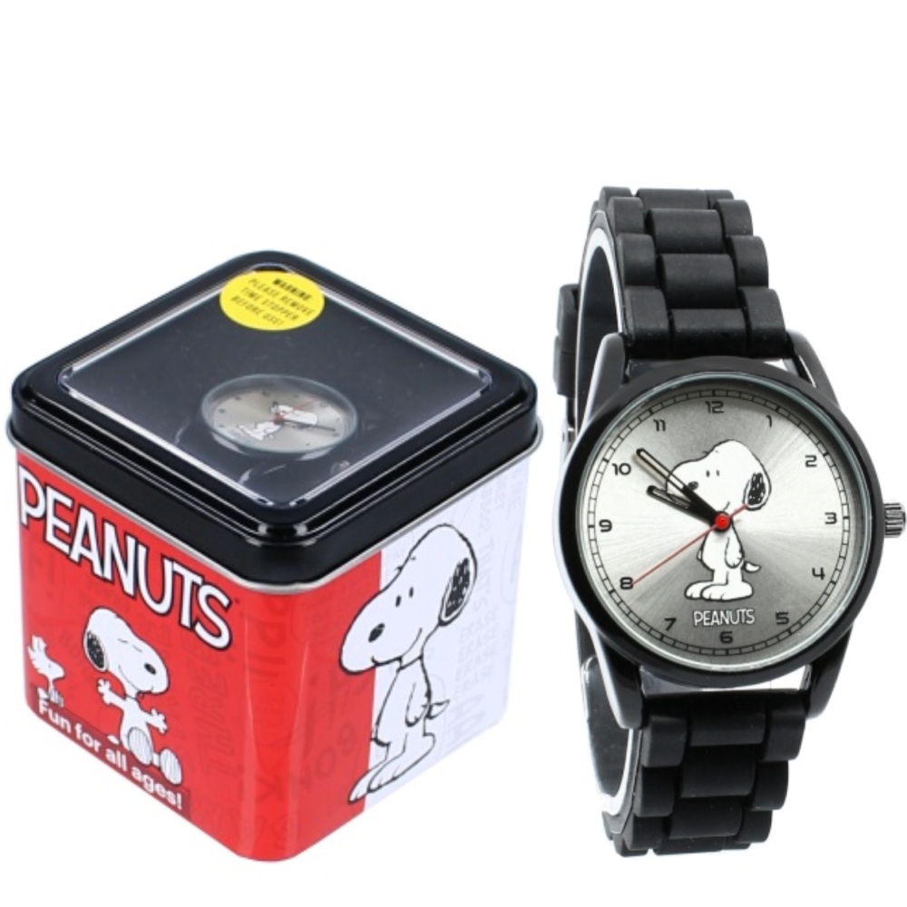 Czarny Zegarek na rękę analogowy Snoopy wskazówki