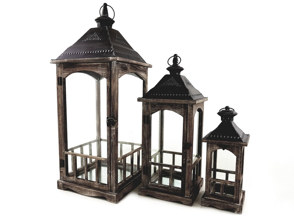 DREWNIANE LAMPIONY OGRODOWE LATARNIE 3w1 (L106BR)
