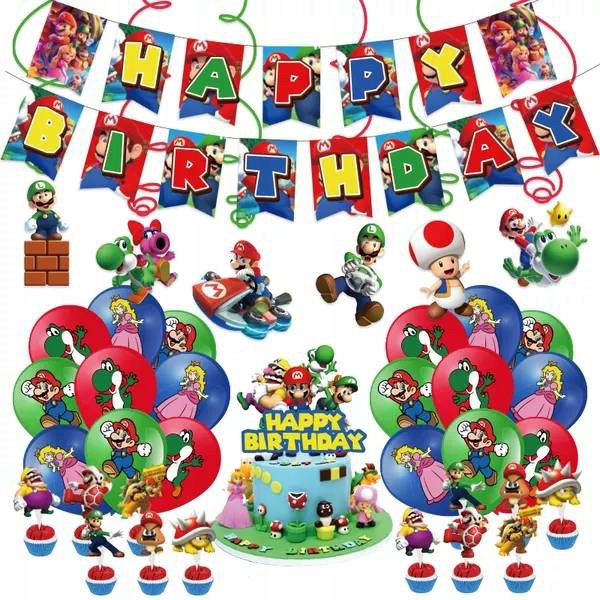 Super Mario Luigi URODZINY baner toper balony 38sz