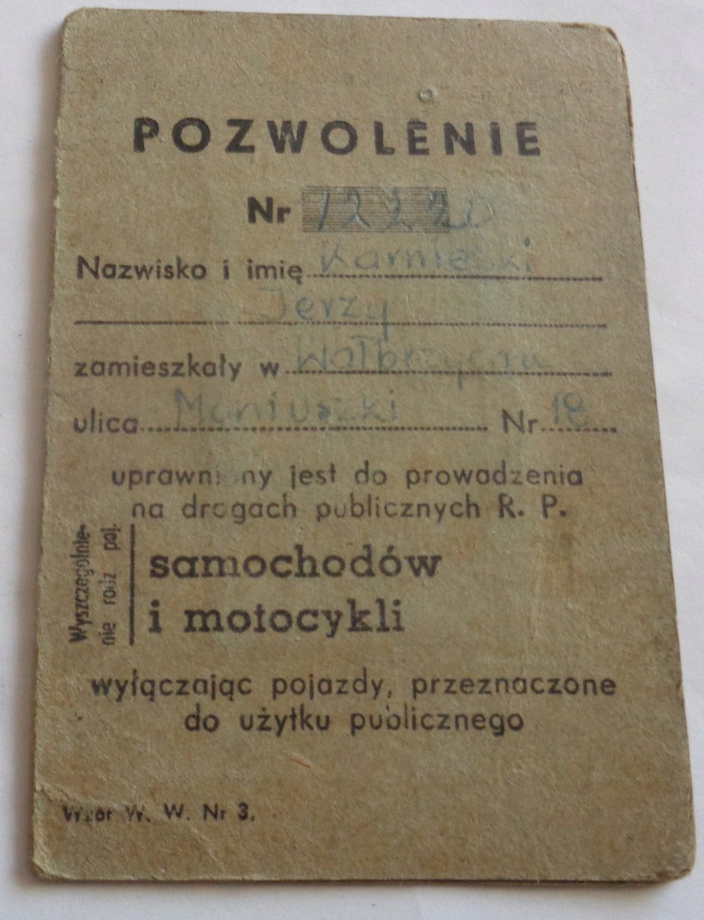 POZWOLENIE NA PROWADZENIE SAMOCHODÓW i MOTOCYKLI