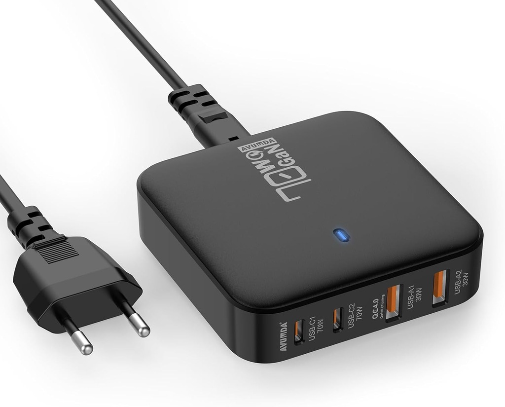 4-portowa szybka ładowarka USB-C AVUMDA 70W PD 3.0 GaN III, czarna